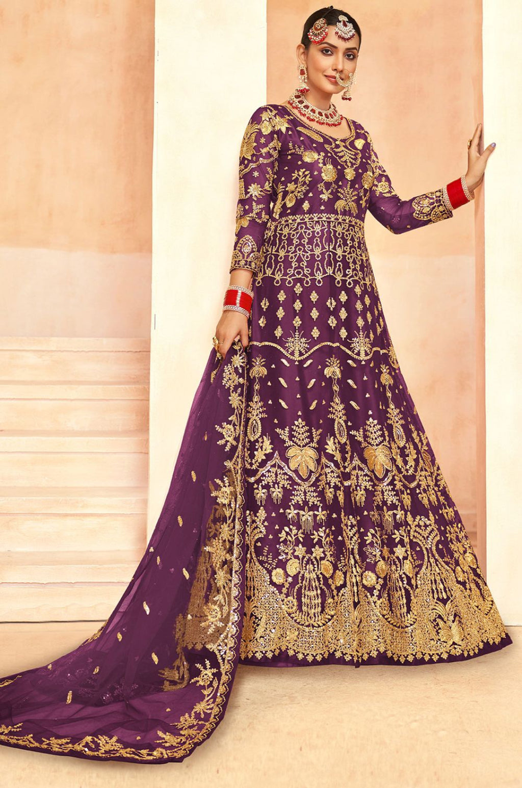 Magenta Net Salwar Kameez - SFSA566204
