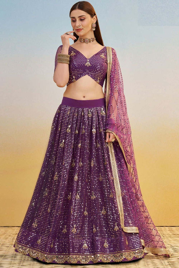 Magenta Net Lehenga Choli With Thread Sequin SFSA500805