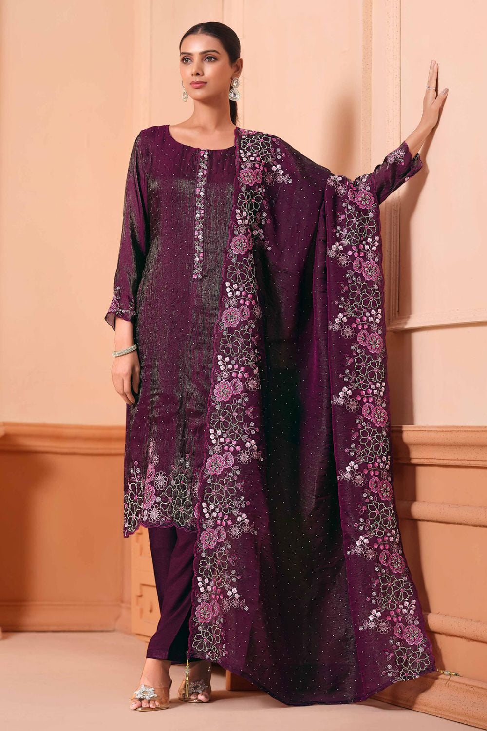 Purple Plus Size Salwar Kameez In Taffeta Silk SFVPL30403