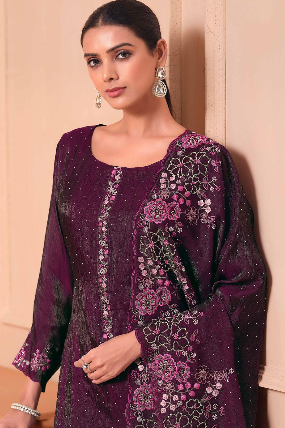 Purple Plus Size Salwar Kameez In Taffeta Silk SFVPL30403