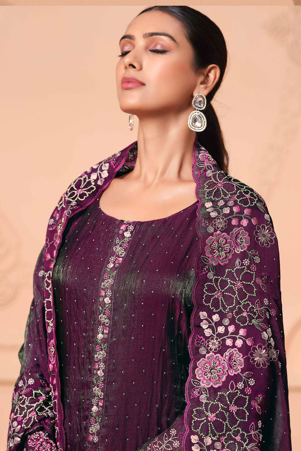 Purple Plus Size Salwar Kameez In Taffeta Silk SFVPL30403