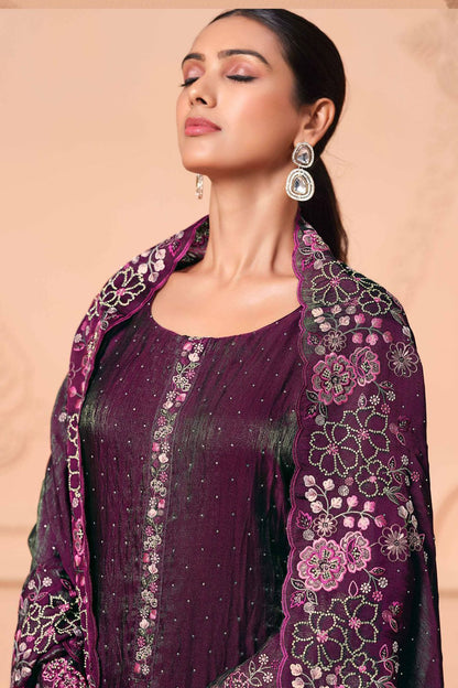 Purple Plus Size Salwar Kameez In Taffeta Silk SFVPL30403