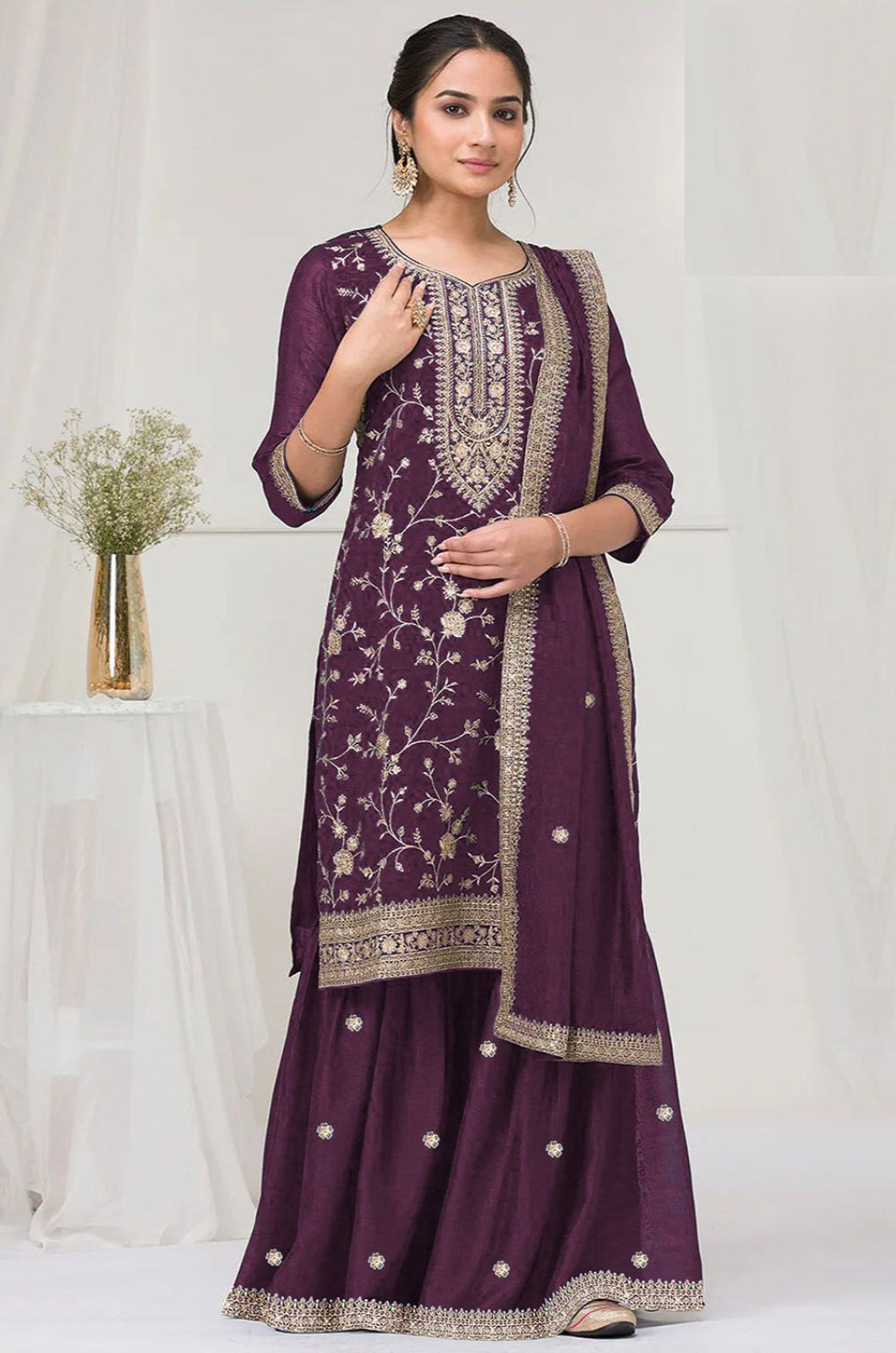 Burgundy Georgette Salwar Kameez - SFEDC19004