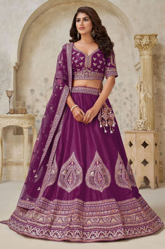 Purple Bridal Silk Lehenga Choli Set  SFSMT54112