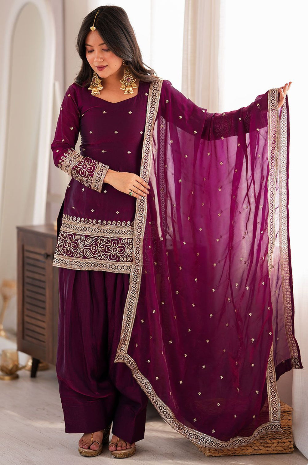 Magenta Silk Salwar Kameez - SFFK40701R