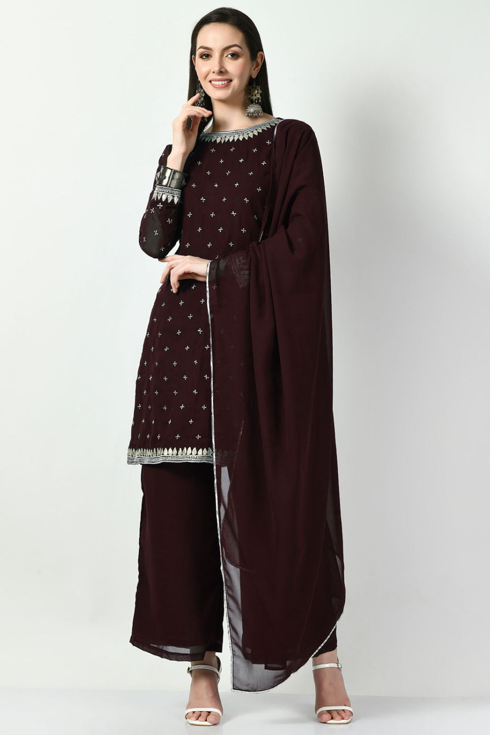 Purple Georgette Plus Size Readymade Salwar Kameez SFMAN58927R