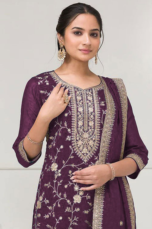 Purple Silk Salwar Kameez - SFPRF262004