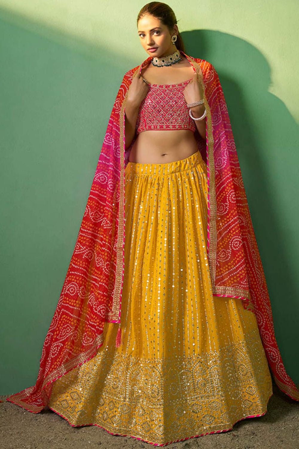 Yellow Bridal Wedding Georgette Lehenga Choli  SFARY19111
