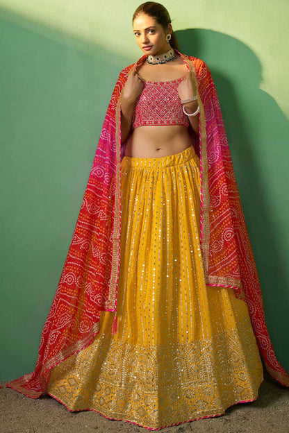 Yellow Bridal Wedding Georgette Lehenga Choli  SFARY19111