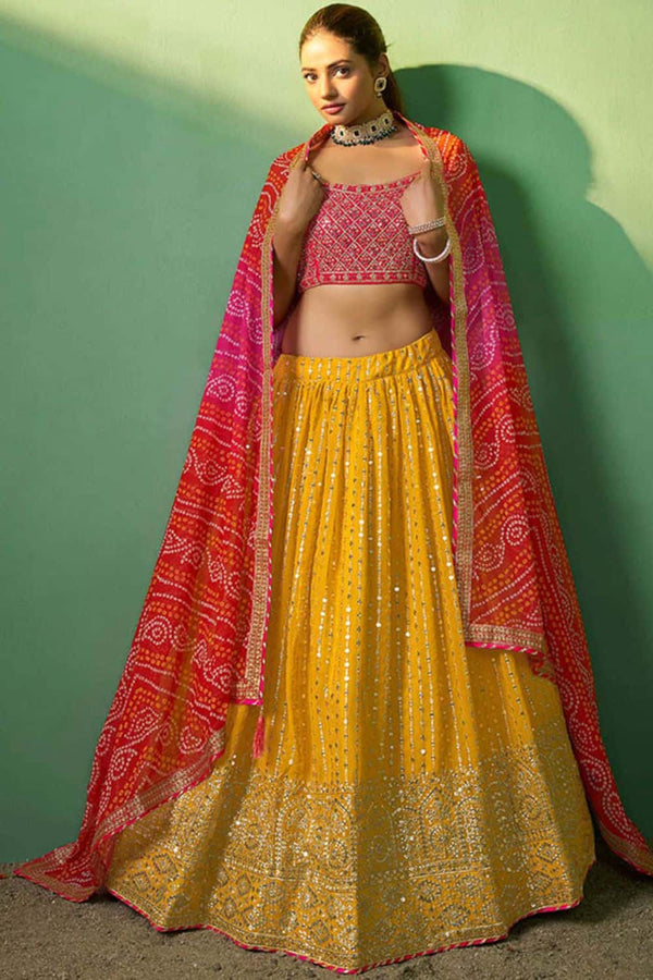 Yellow Bridal Wedding Georgette Lehenga Choli  SFARY19111