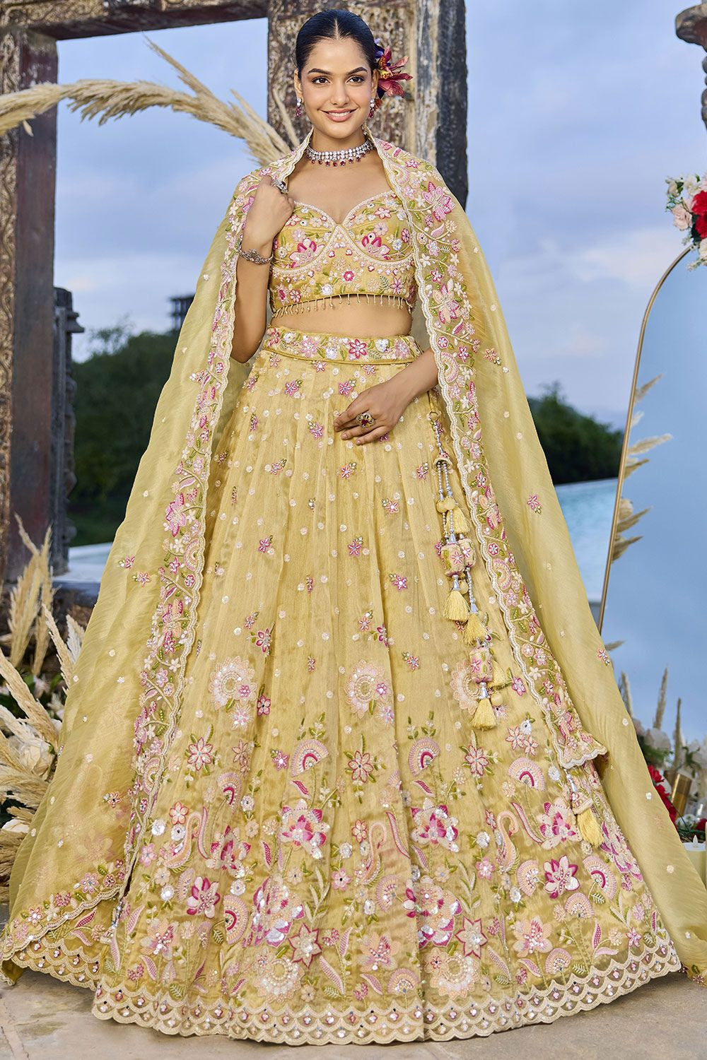 Yellow Organza Lehenga Choli - SFPRF261711R