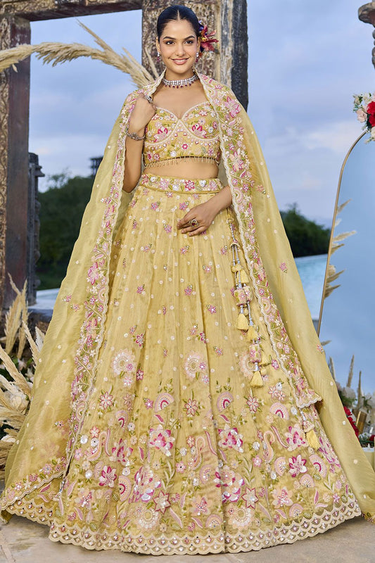 Yellow Organza Lehenga Choli - SFPRF261711R