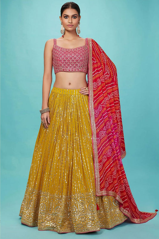 Yellow Sangeet Georgette Lehenga Choli With Floral Dupatta  SFZC4703
