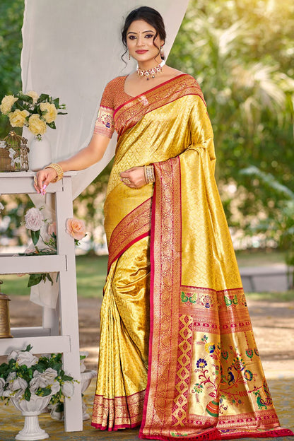 Yellow Kanjivaram Silk Wedding Sarees With Blouse  SFSGM119005