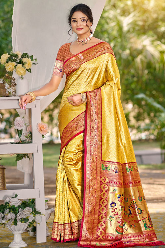 Yellow Kanjivaram Silk Wedding Sarees With Blouse  SFSGM119005