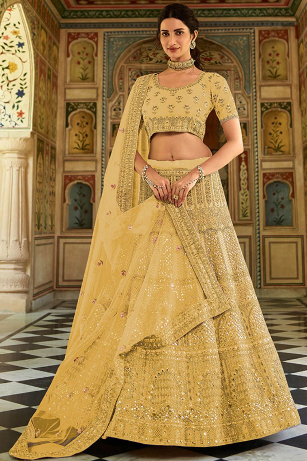 Yellow  Organza Sangeet Wedding  Lehenga Choli  SFARY10936