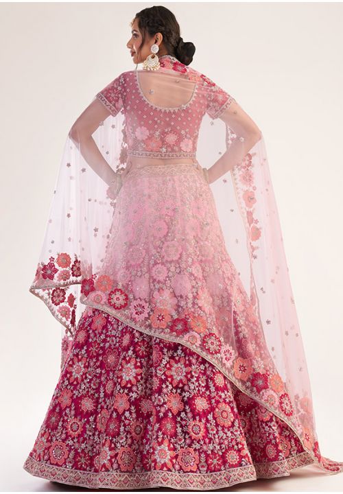 Succulent Magenta Pink Bridal Wedding Reception Lehenga In Net SFSA306503 - Siya Fashions
