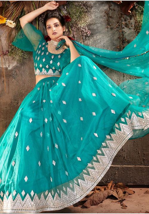 Blue Net Sangeet Lehenga Choli In Net SFHST1604 - Siya Fashions
