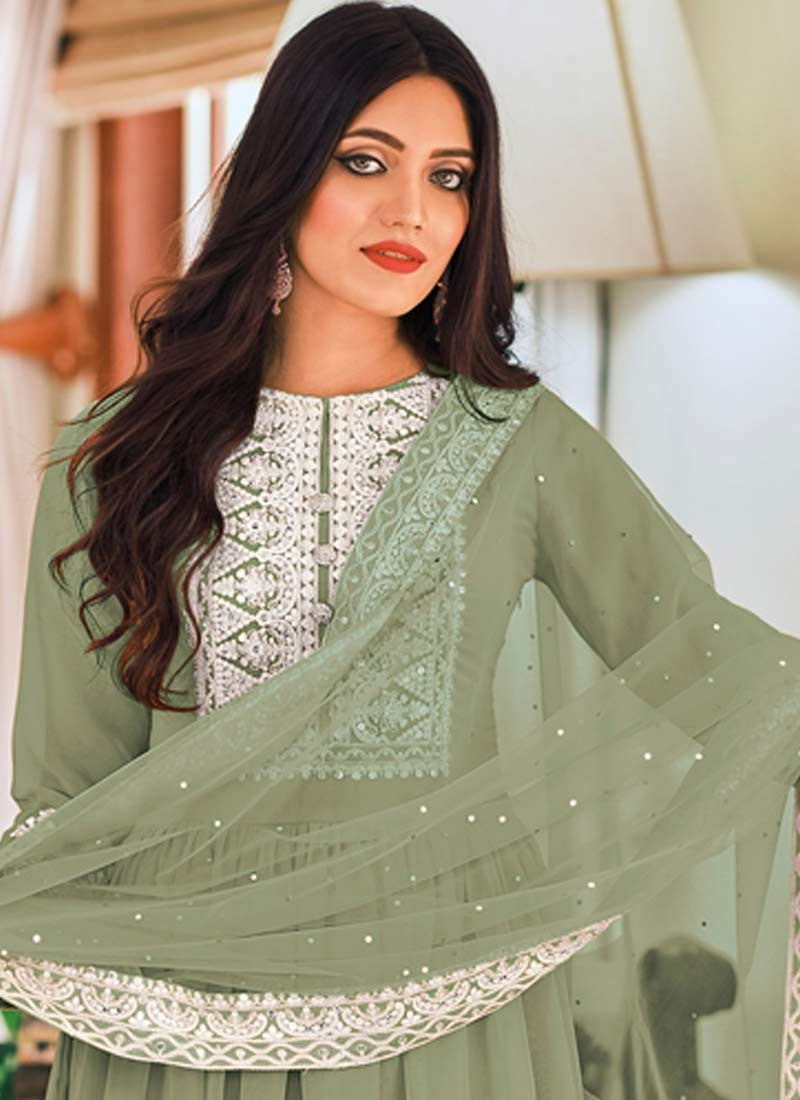 Green Wedding Party Palazzo Suit In Georgette SFFZ105732 - Siya Fashions