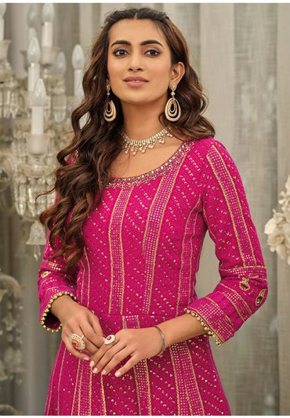 Pink Haldi Wedding Party Long Anarkali Suit Georgette SFFK7302R - Siya Fashions