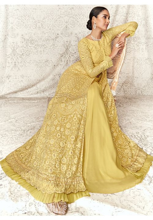 Yellow Haldi Bridal Wedding Georgette Long Anarkali Gown SFSA334702 - Siya Fashions
