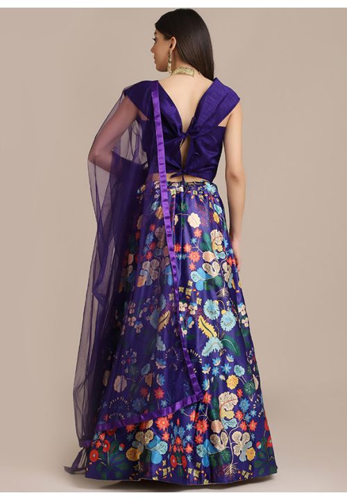 Purple  Designer Indian Silk Zari Floral Lehenga Choli SFROY398624 - Siya Fashions