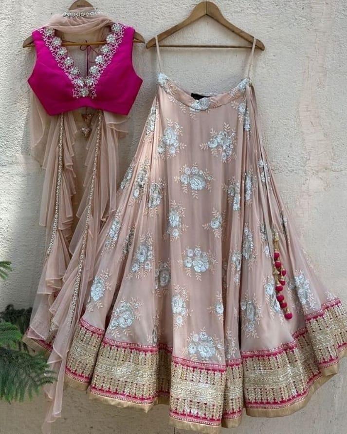 Designer Wedding Lehenga Choli Set In Brown Magenta Net INSPMAY421 - Siya Fashions