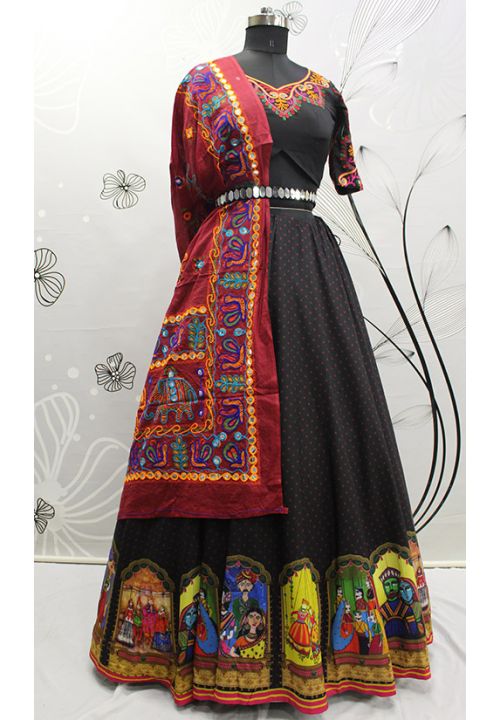Black Navaratri Chaniya Choli In Muslin Cotton SFKHU13504 - Siya Fashions