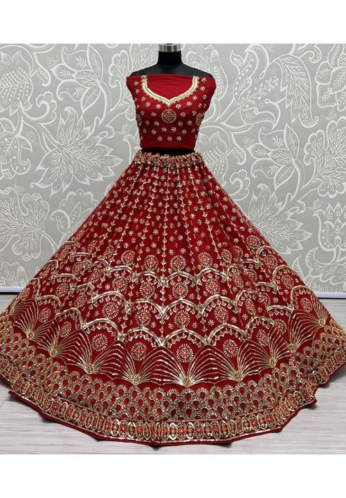 Red Indian Designer Heavy Net Bridal Lehenga Set SFANJ2182