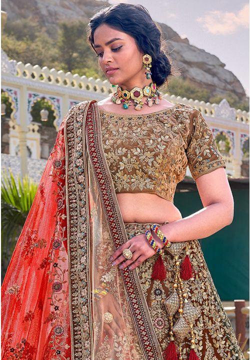 Substantial Red Bridal Velvet Lehenga In Diamond Work SFANJ1659 - Siya Fashions