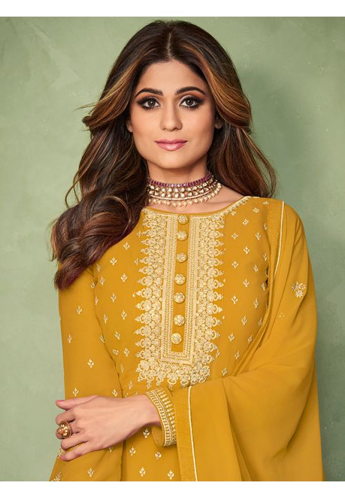Yellow Bollywood Wedding Georgette Anarkali Churidar Suit SFSA327504 - Siya Fashions