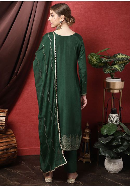 Green Plus Size Silk Indian Pakistani Palazzo Suit SFSTL25803
