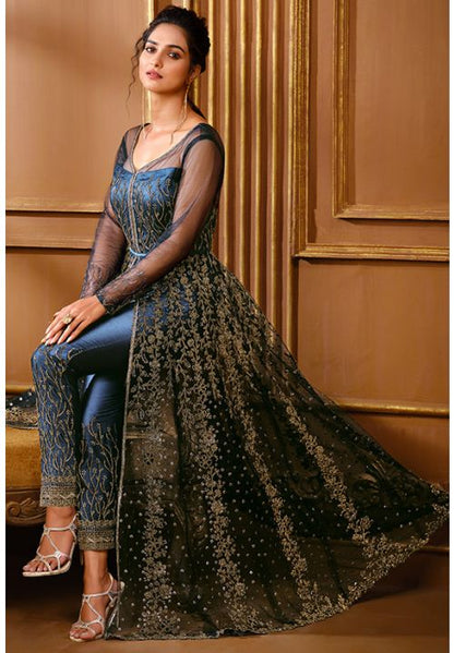 Blue Indian Pakistani Bridal Gown Anarkali Suit In Net  SFVPL18803 - Siya Fashions