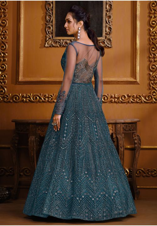 Black Indian Pakistani Bridal Gown Anarkali Suit In Net  SFVPL18804 - Siya Fashions