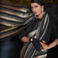 Preet Rakish Black Gold Pleated Georgette Satin Saree SFINSP72 - Siya Fashions
