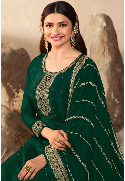 Prachi Desai Green Dola Silk Trouser Kameez SFSA381808