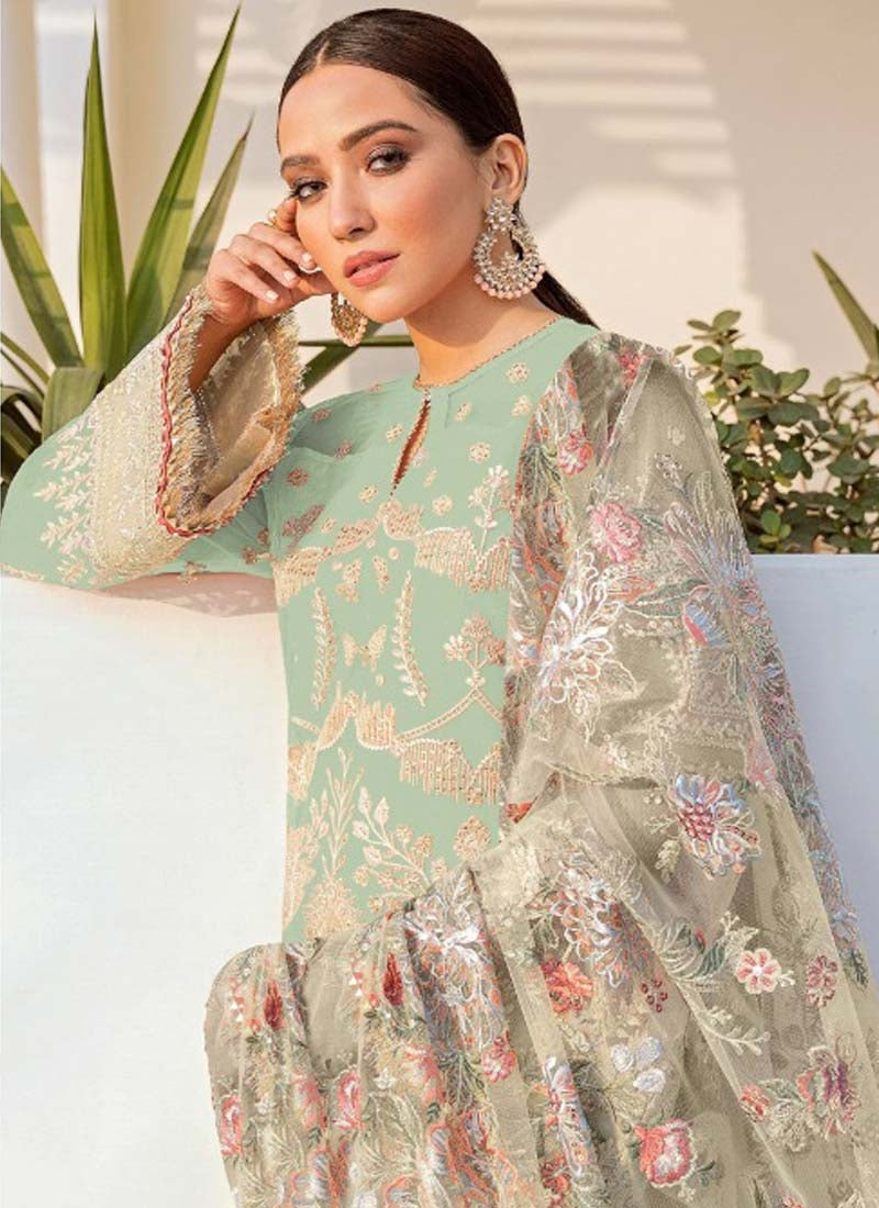 Blue Pakistani Style Palazzo Salwar Suit In Georgette SFFZ115980 - Siya Fashions