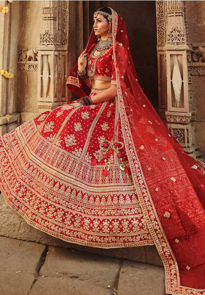 Red Ponderous Bridal Wedding Lehenga Choli In Silk SFSJDN11501 - Siya Fashions