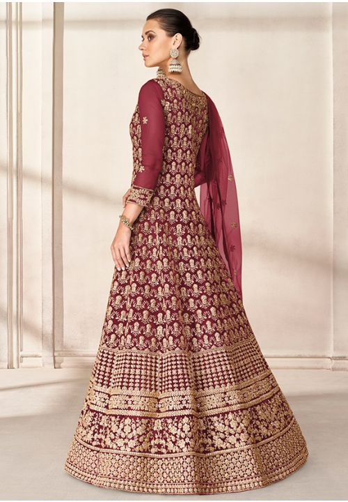 Maroon Embroidery Net Long Anarkali Gown SRYS82305 - Siya Fashions