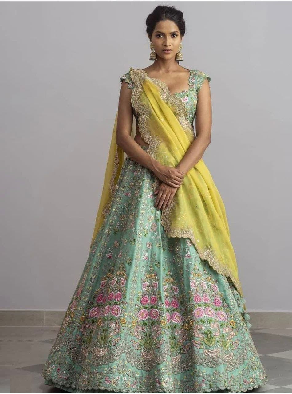 Green Pastel Designer Lehenga Choli In Silk INSPR3W - Siya Fashions