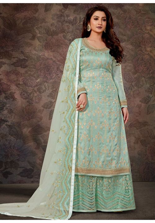Aqua Turquoise Indian Wedding Palazzo Suit SFSA316903 - Siya Fashions