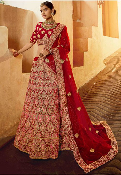 Beautiful Pure Velvet Red Color Designer Lehenga Choli SYD21565 - Siya Fashions