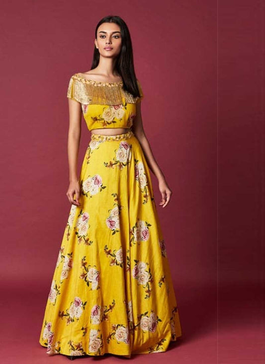 Designer Yellow Cotton Silk Fabric Lehenga Choli SFSD4641 - Siya Fashions