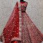 Berry Red Velvet Indian Bridal Lehenga Zircon Stone Work SFANJ1362 - Siya Fashions