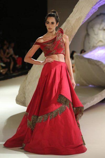 Wedding Cocktail Bridal Lehenga In Red With Double Layer SF90IN - Siya Fashions