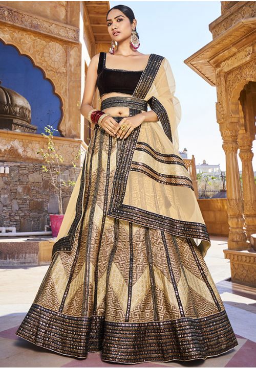 Black Beige Multicolour Indian Pakistani Wedding Lehenga VEP20706 - Siya Fashions