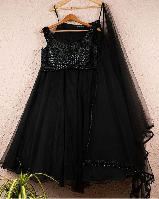 Black Designer Organza Net Evening Sequin Lehenga  INSPMAY425 - Siya Fashions