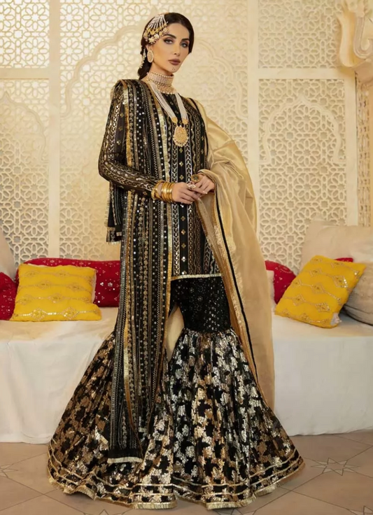 Black Gold Indian Pakistani Palazzo Salwar Kameez Suit - Siya Fashions