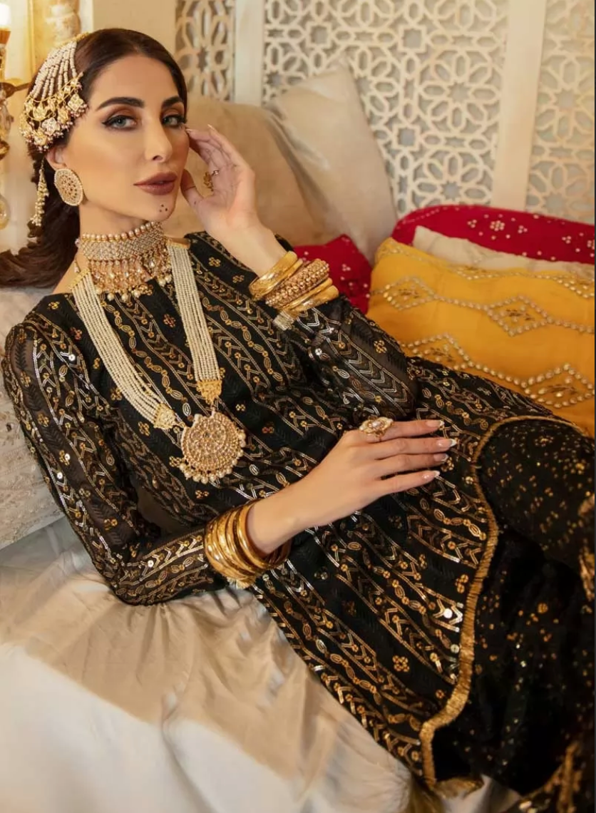 Black Gold Indian Pakistani Palazzo Salwar Kameez Suit - Siya Fashions
