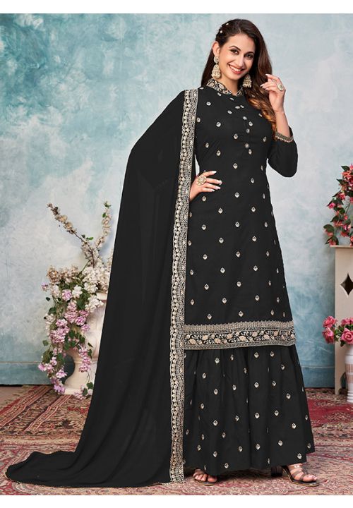 Black Indian Sangeet Wedding Palazzo Suit SFDFS17906 - Siya Fashions